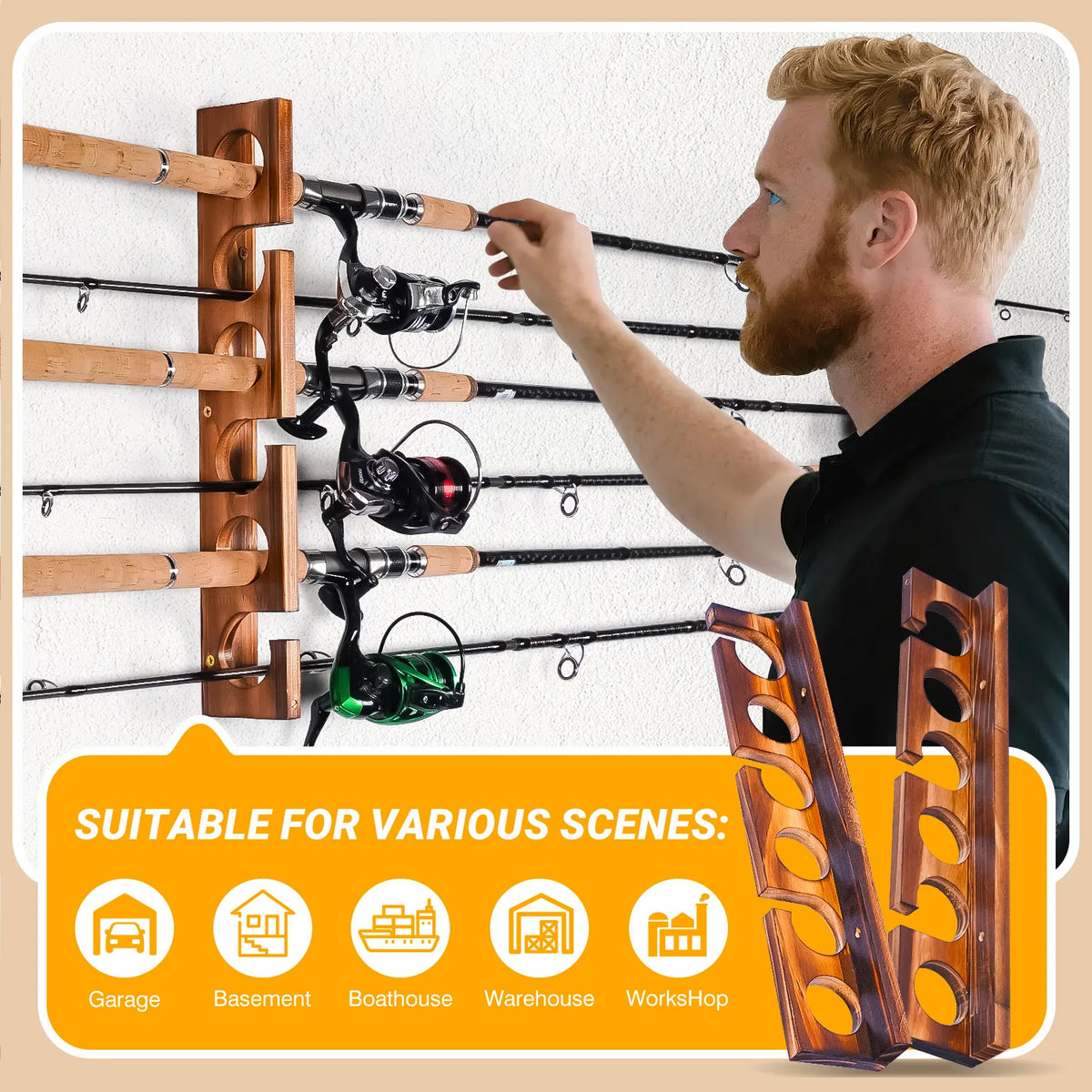12 Rods Fishing Pole Rod Racks Wall Or Ceiling Mounted