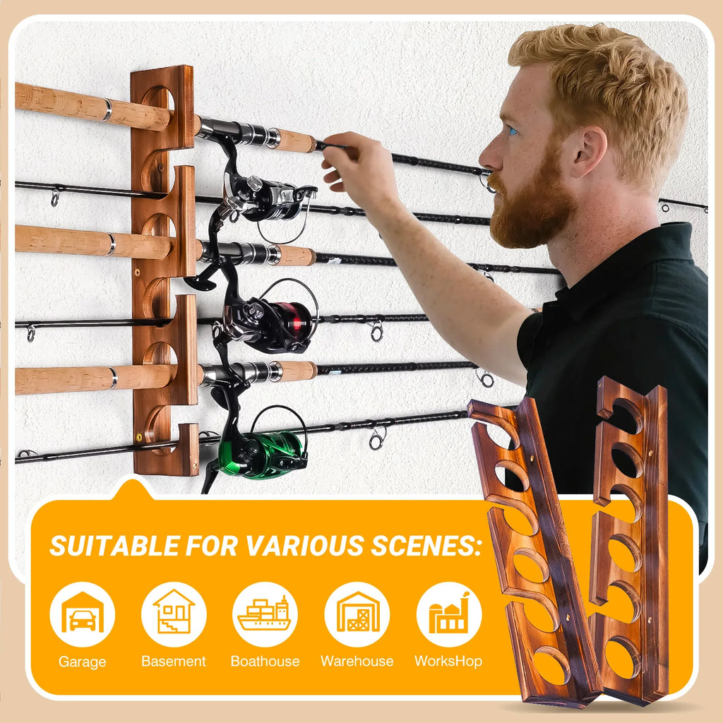 12 Rods Fishing Pole Rod Racks Wall Or Ceiling Mounted