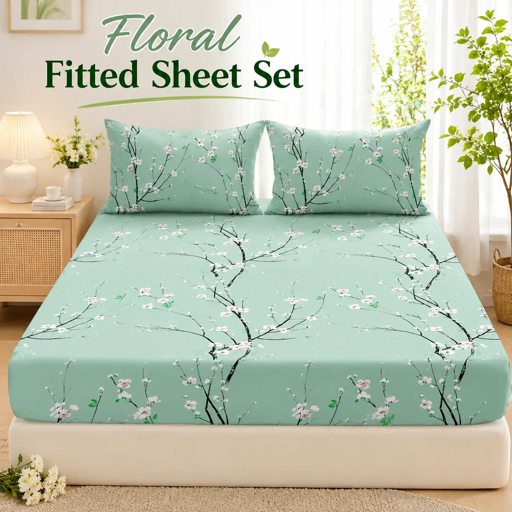 3Pcs Floral Fitted Sheet Set
