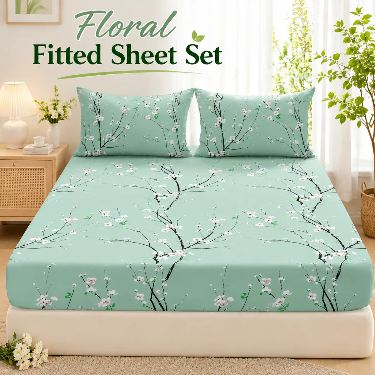 3Pcs Floral Fitted Sheet Set