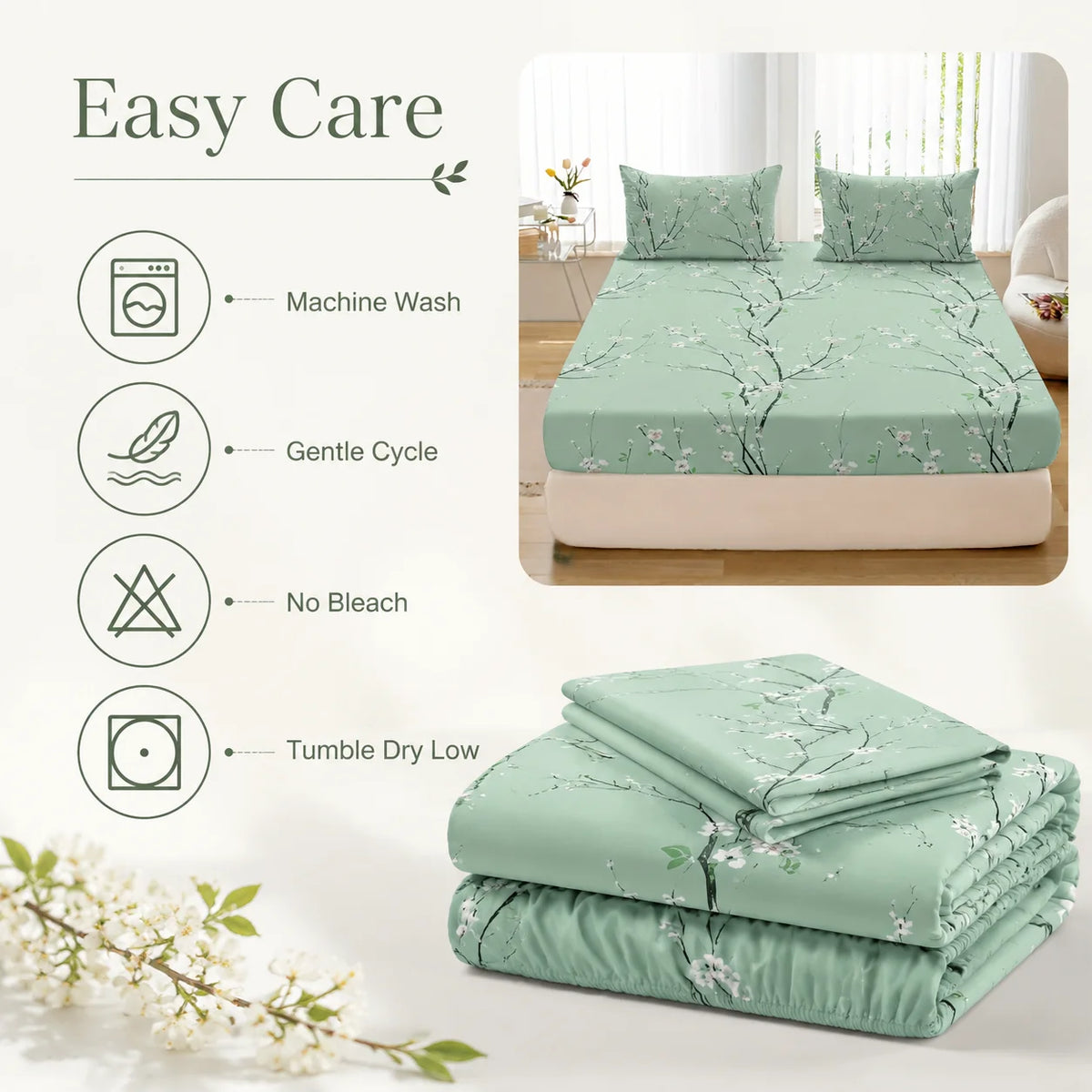 3Pcs Floral Fitted Sheet Set