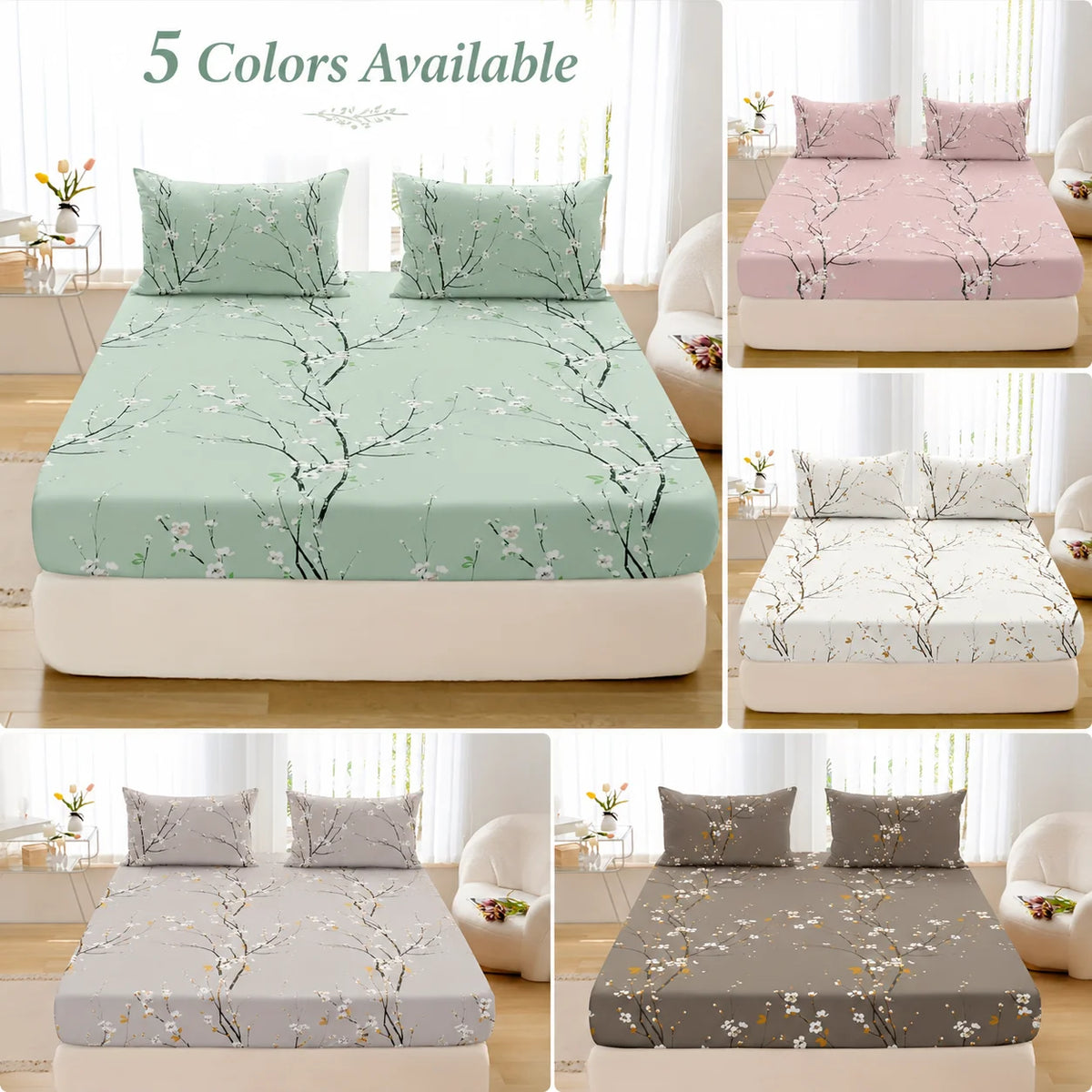3Pcs Floral Fitted Sheet Set