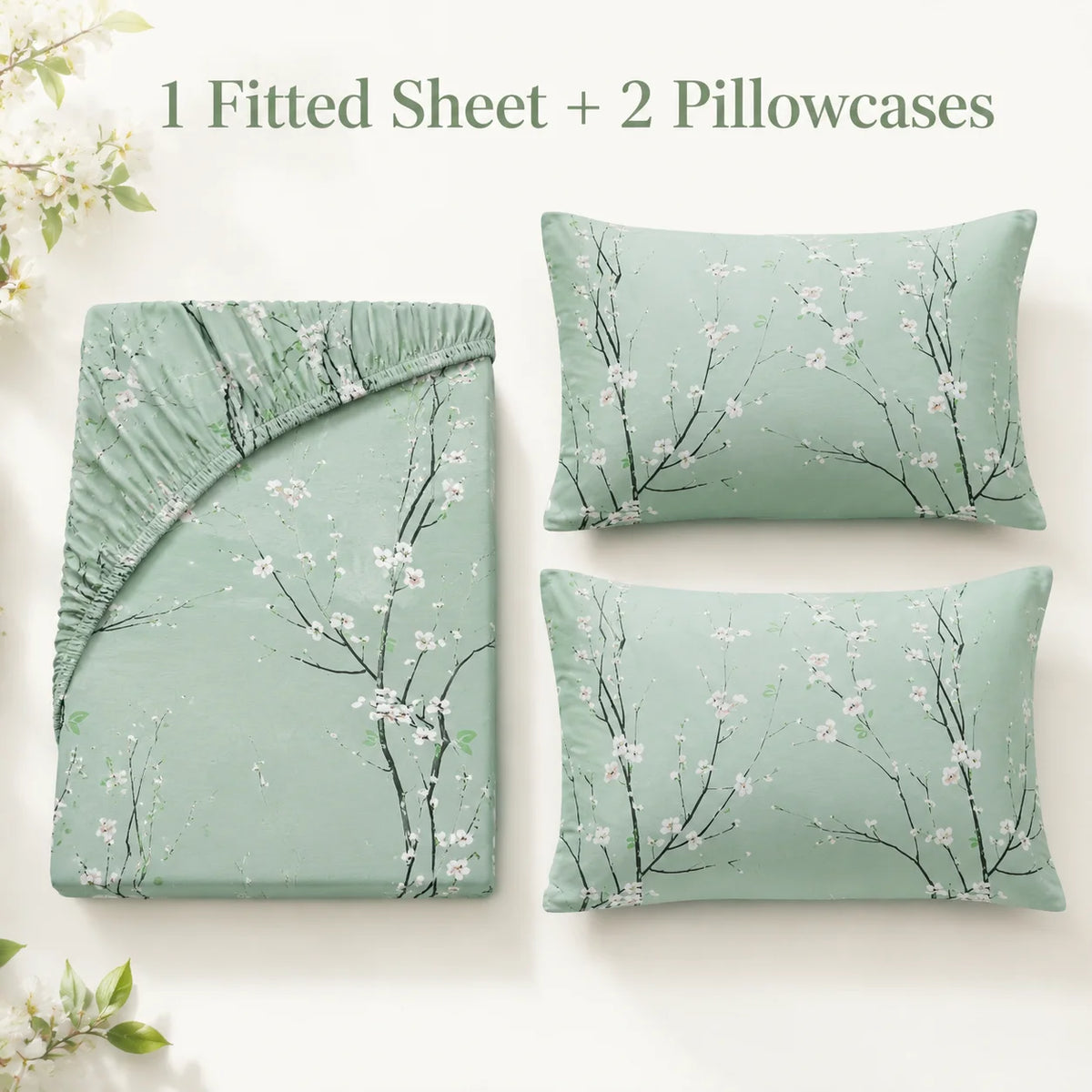 3Pcs Floral Fitted Sheet Set