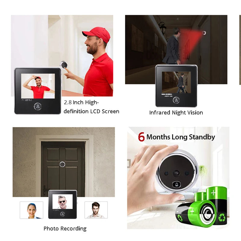 KAK 2.8" LCD Screen Electronic Door Viewer Bell IR Night Door Camera