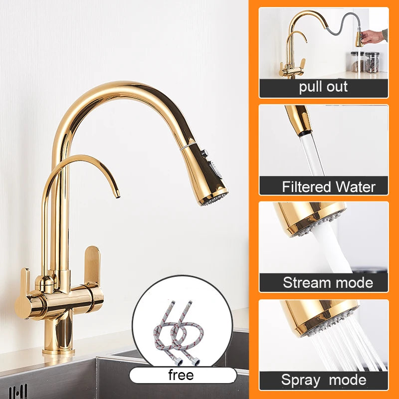 Matte Black Pure Water Kitchen Faucet Dual Handle Hot and Cold