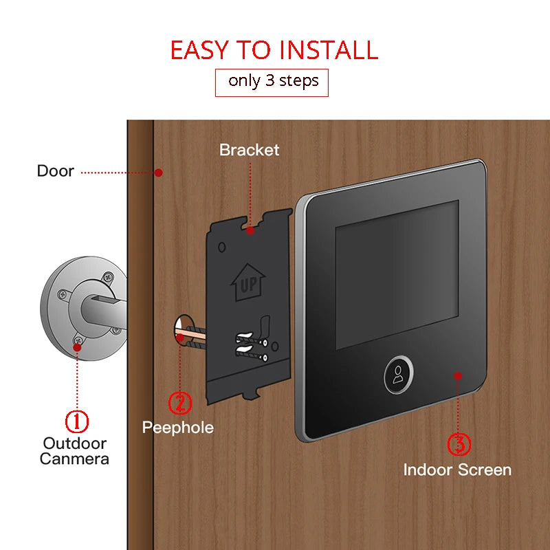 KAK 2.8" LCD Screen Electronic Door Viewer Bell IR Night Door Camera