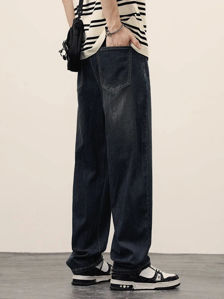 Casual Trousers High-Quality Male Korean Fashion Baggy Wide Leg Denim Pants