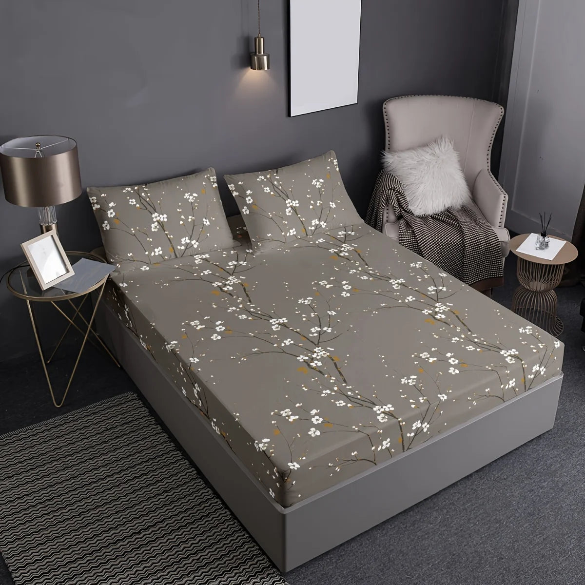 3Pcs Floral Fitted Sheet Set
