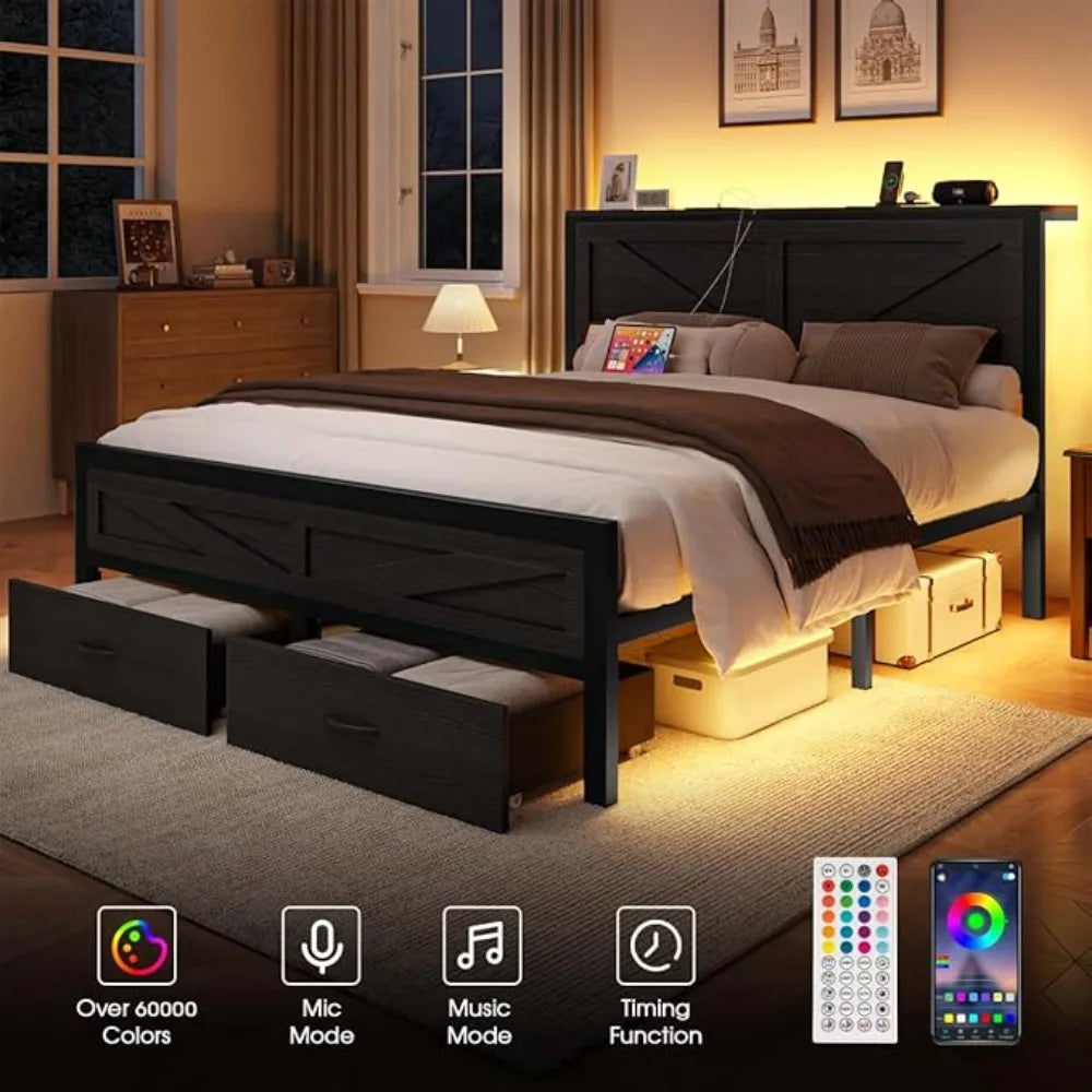 Rustic Full Size Bed Frame with Storage Drawers