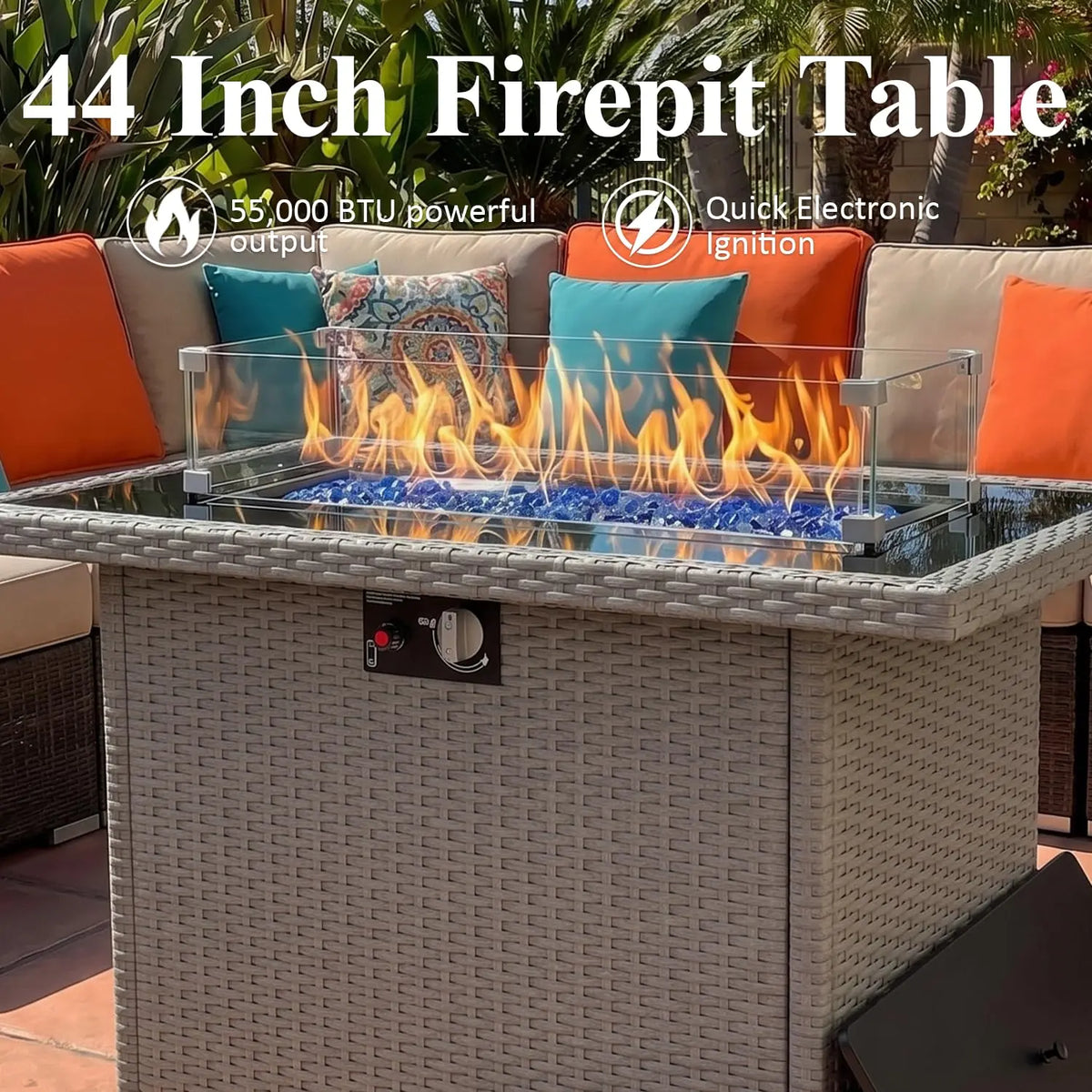 Propane Fire Pit Table, 44" Outdoor Gas Fire Pit