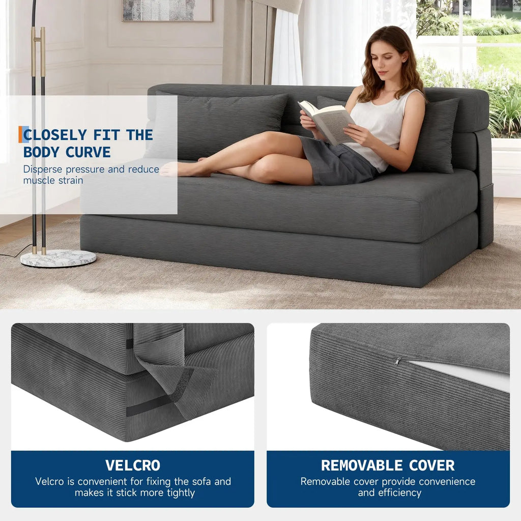 Folding Sofa Bed Convertible Sleeper Soft Corduroy Loveseat Couch