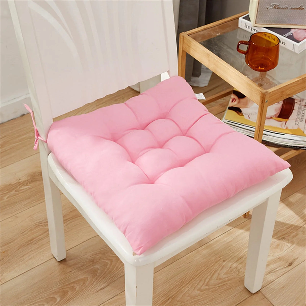Square Chair Soft Pad Thicker Seat Cushion With Strap