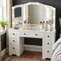White Retro Lighted Vanity Desk With Tri-Fold Mirror