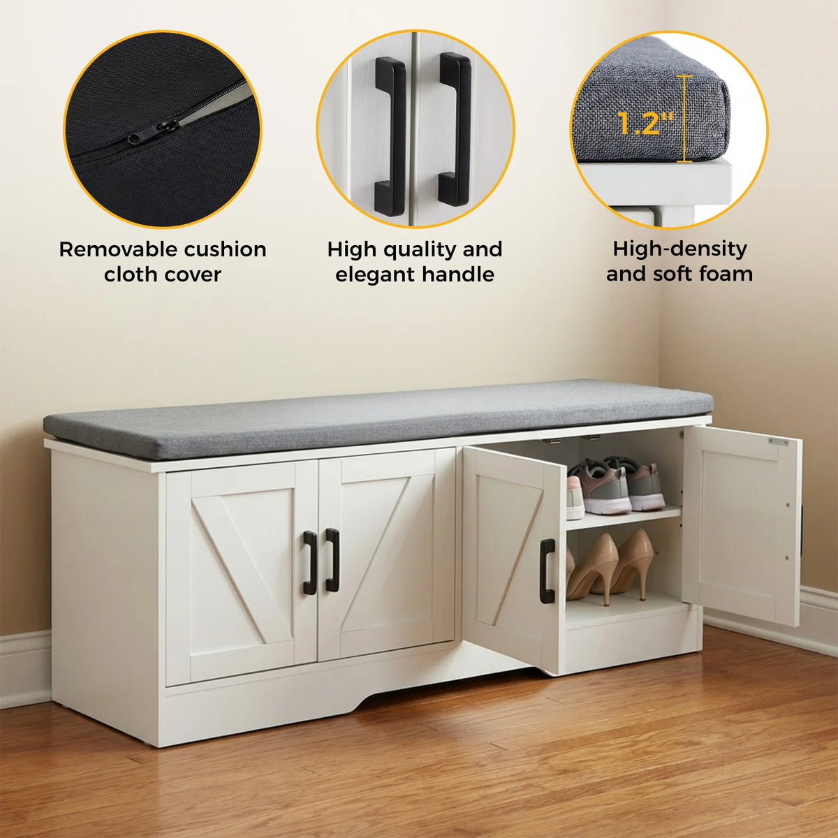 Storage Bench Shoe Organizer Cabinet with Padded Seat Cushion