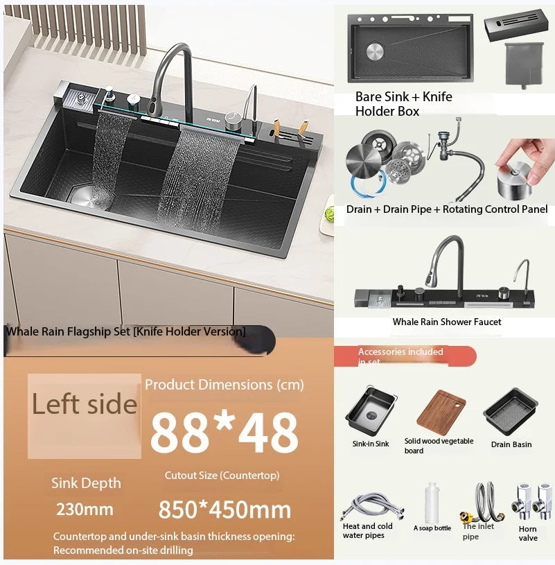 Stainless Steel Waterfall Kitchen Sink
