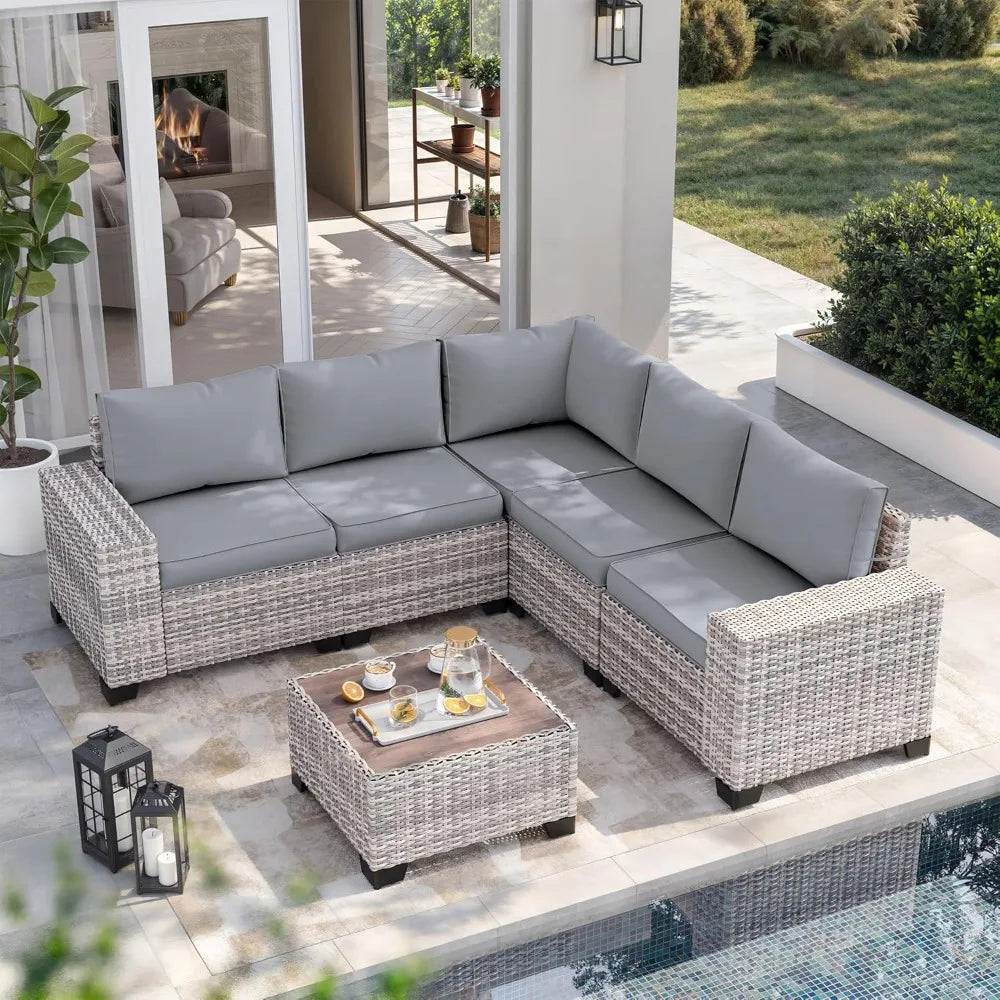 6-Piece Outdoor Wicker Sectional Sofa Set