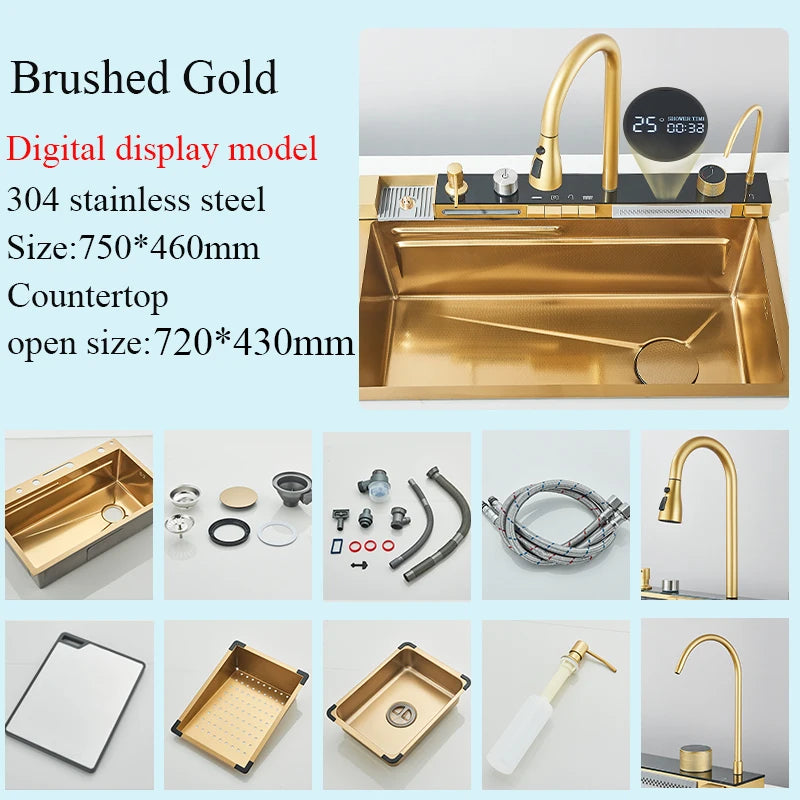 Stainless Steel Waterfall Kitchen Sink