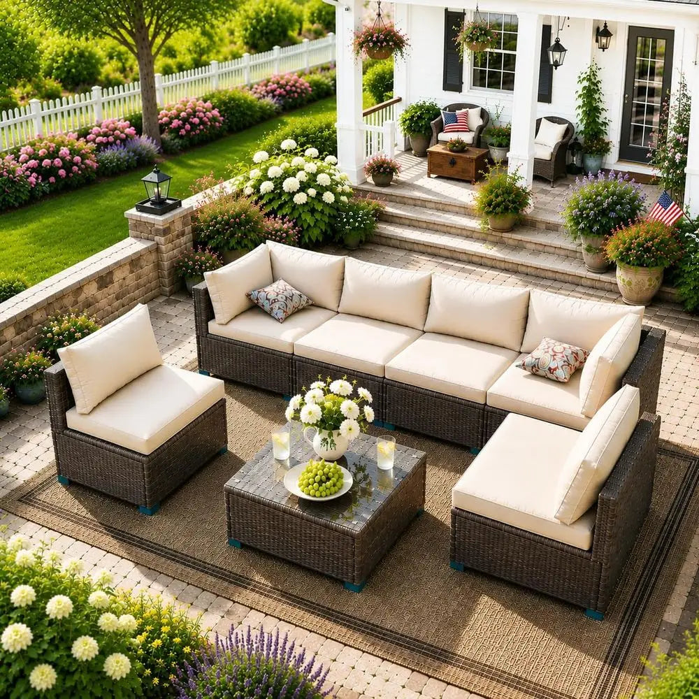 7 Piece Outdoor Sectional Outdoor Patio urniture Set, Outdoor Patio urniture Set with Coee Table, Sectional Couch Soa with Cushi
