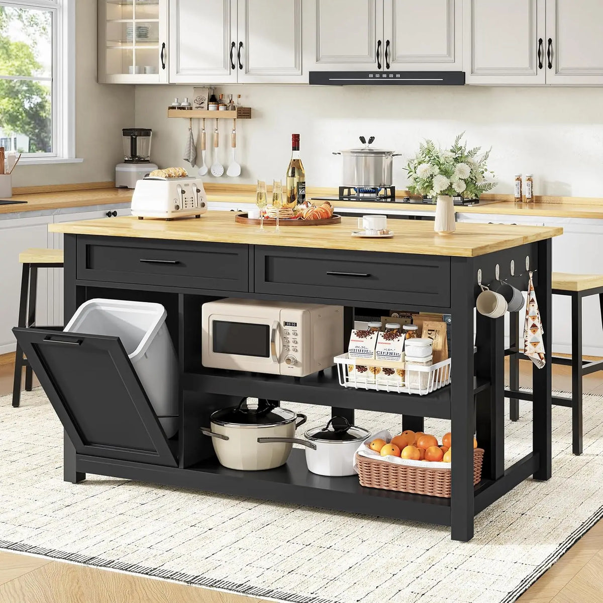 Kitchen Island with Storage and Seating Include 2 Bar Stools