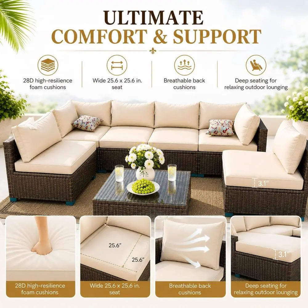 7 Piece Outdoor Sectional Outdoor Patio urniture Set, Outdoor Patio urniture Set with Coee Table, Sectional Couch Soa with Cushi