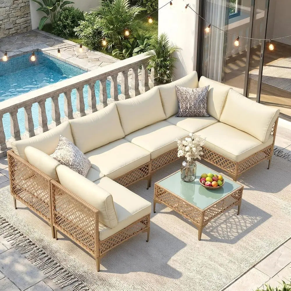 7-Piece Outdoor Wicker Sectional Patio Furniture Set