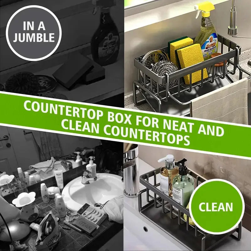 Kitchen Shelf Cleaning Cloth Storage  Stainless Steel Dish Rack for Kitchen Counter, Extendable  Dish Drainers with Cutlery