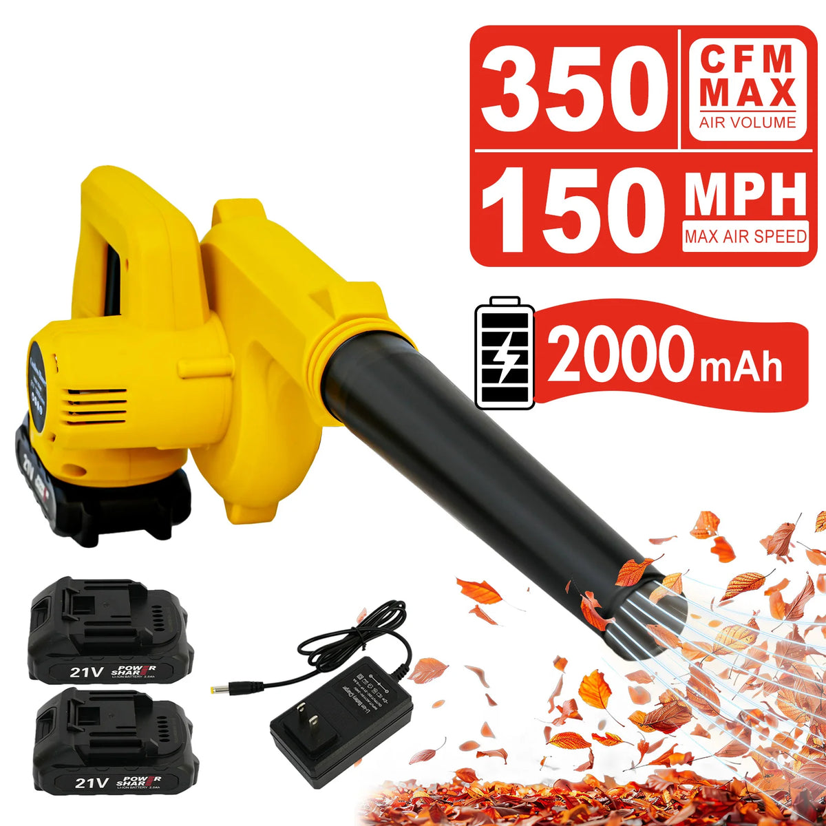 2-in-1 Cordless Leaf Blower 21V Portable 15000RPM