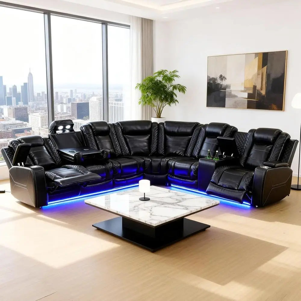 Power Reclining Sectional Sofa  L-Shaped Black Air Leather