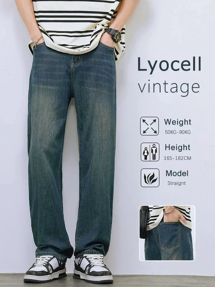 Casual Trousers High-Quality Male Korean Fashion Baggy Wide Leg Denim Pants