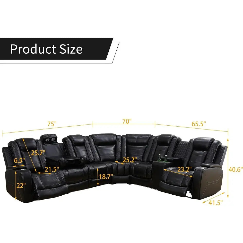 Power Reclining Sectional Sofa  L-Shaped Black Air Leather