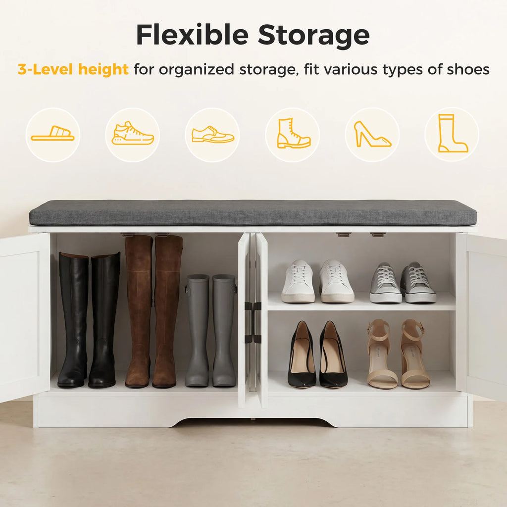 Storage Bench Shoe Organizer Cabinet with Padded Seat Cushion