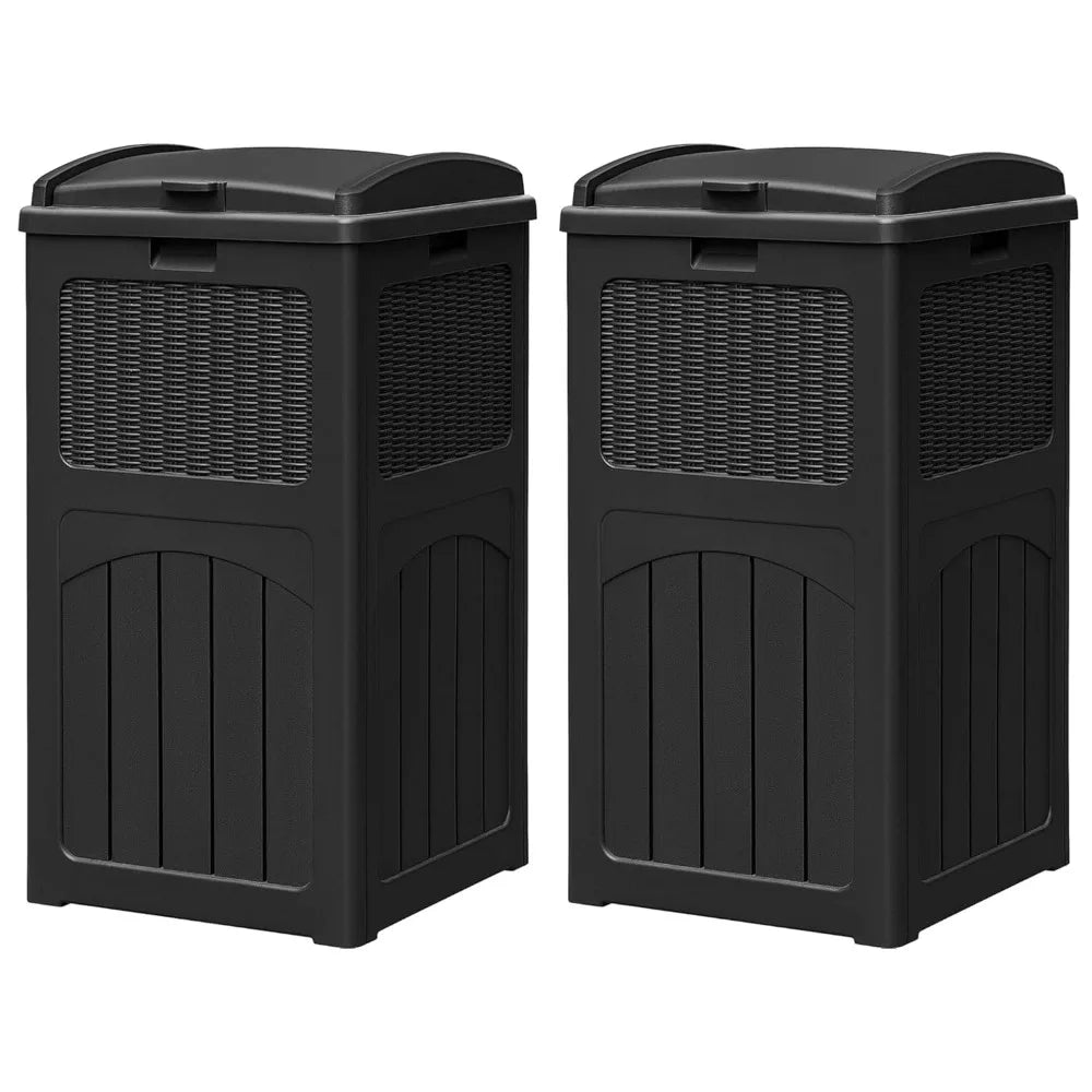 Homall 2 Pack 35 Gallon Outdoor Trash Can, Garbage Can with Lid, Waterproof Resin Waste Bins for Garden, Backyard, Patio Use