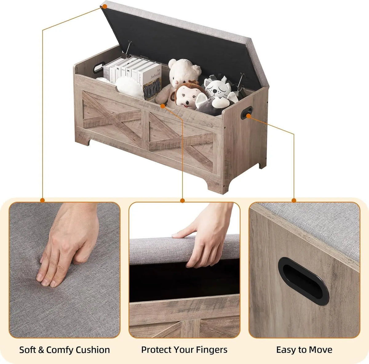 Storage Bench Storage Chest with 2 Safety Hinges