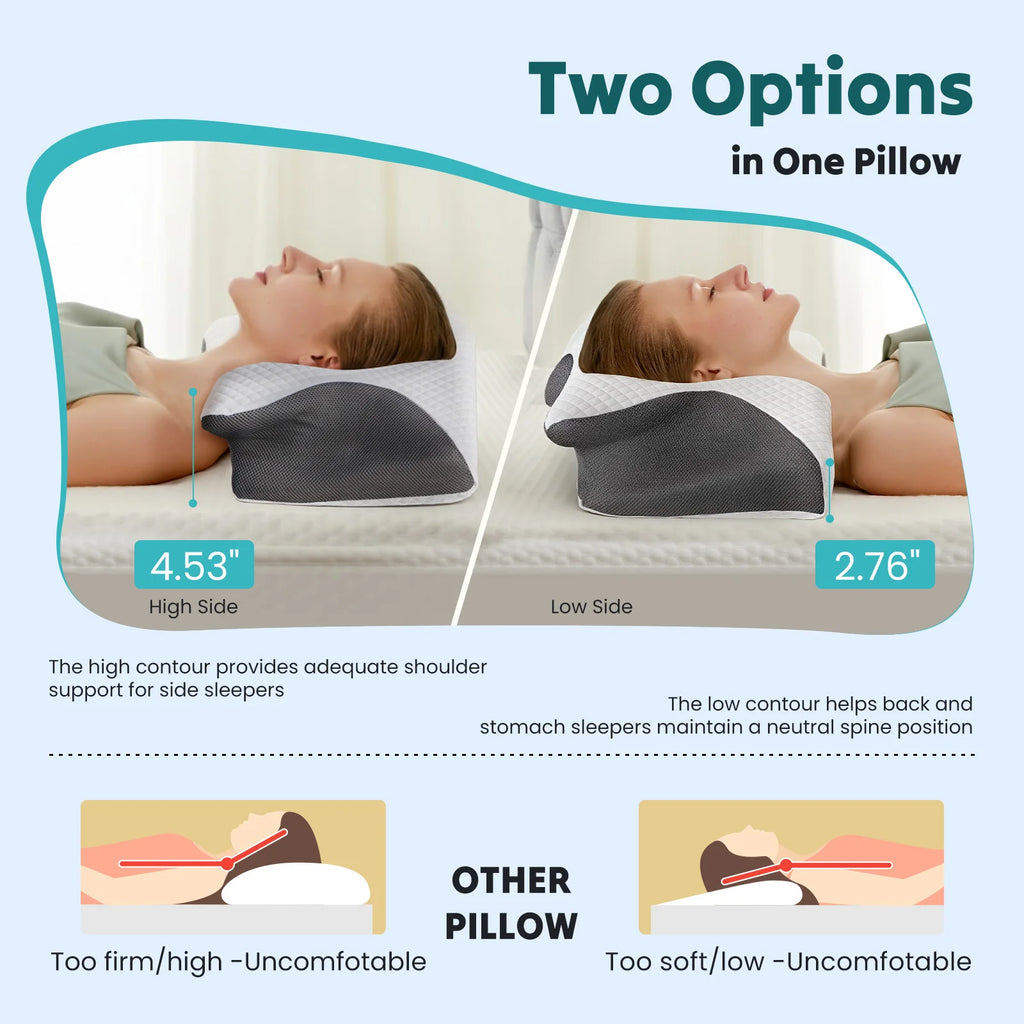 Memory Foam Pillow with Cooling Pillowcase Cervical Contour Pillows