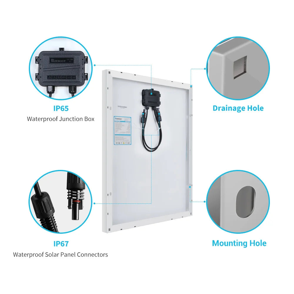 Rengo Solar Panel 50 Watt 12 Volt, High-Efficiency for RV Marine