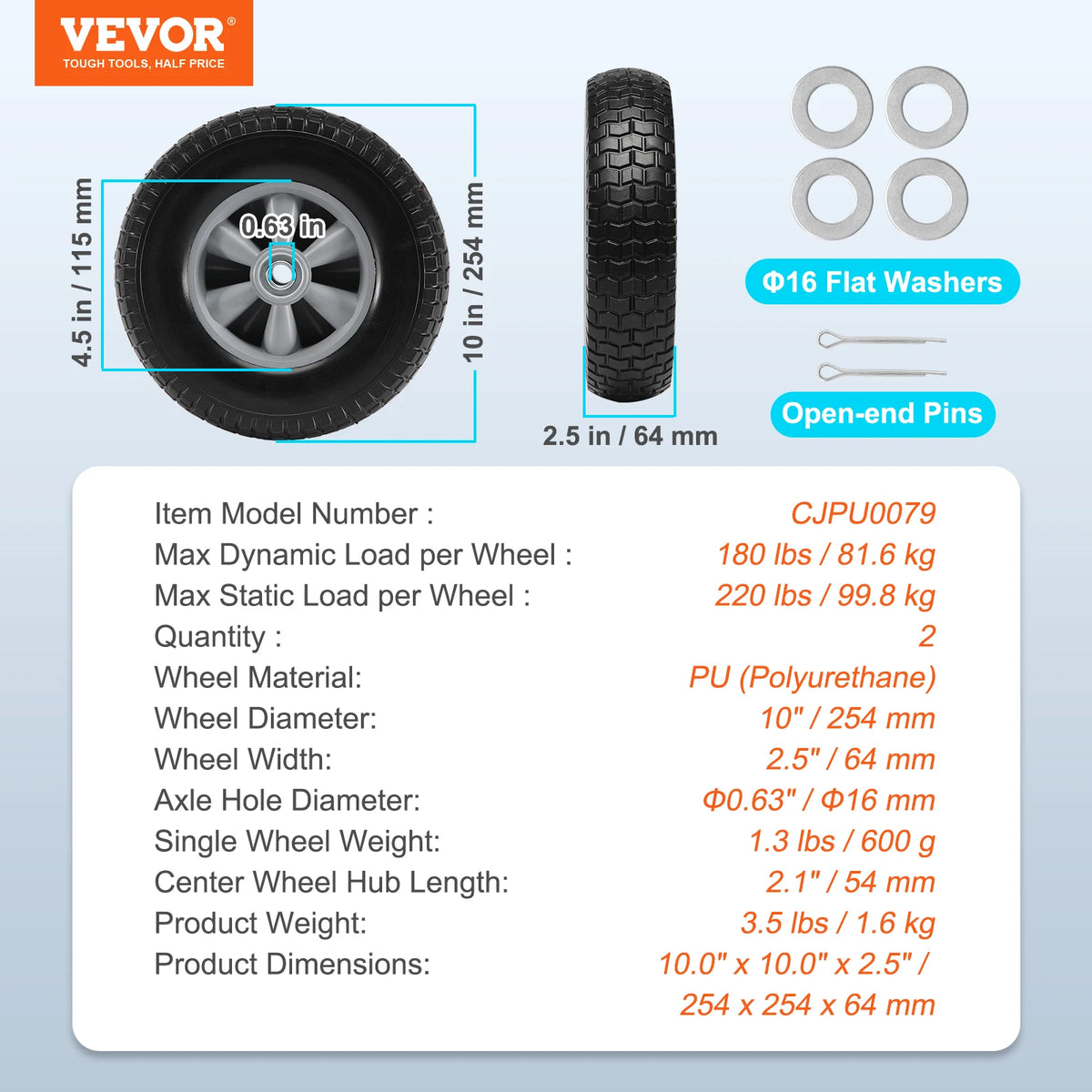 Tire Wheel 10" Flat Free Tubeless Tires