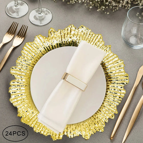 24Pcs Gold Chargers PP Plate Decoration Table Setting