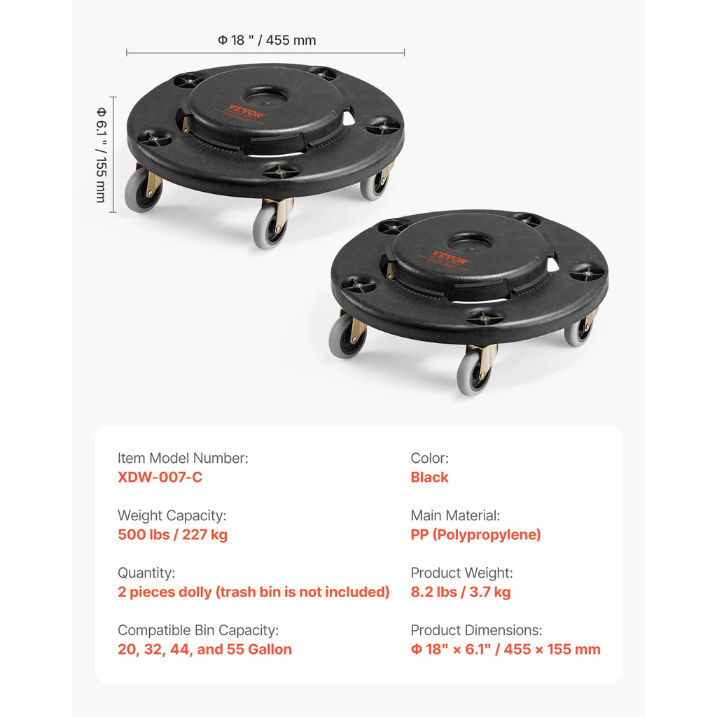 Trash Can Dolly Round Roller Base with 4 Lockable Wheels