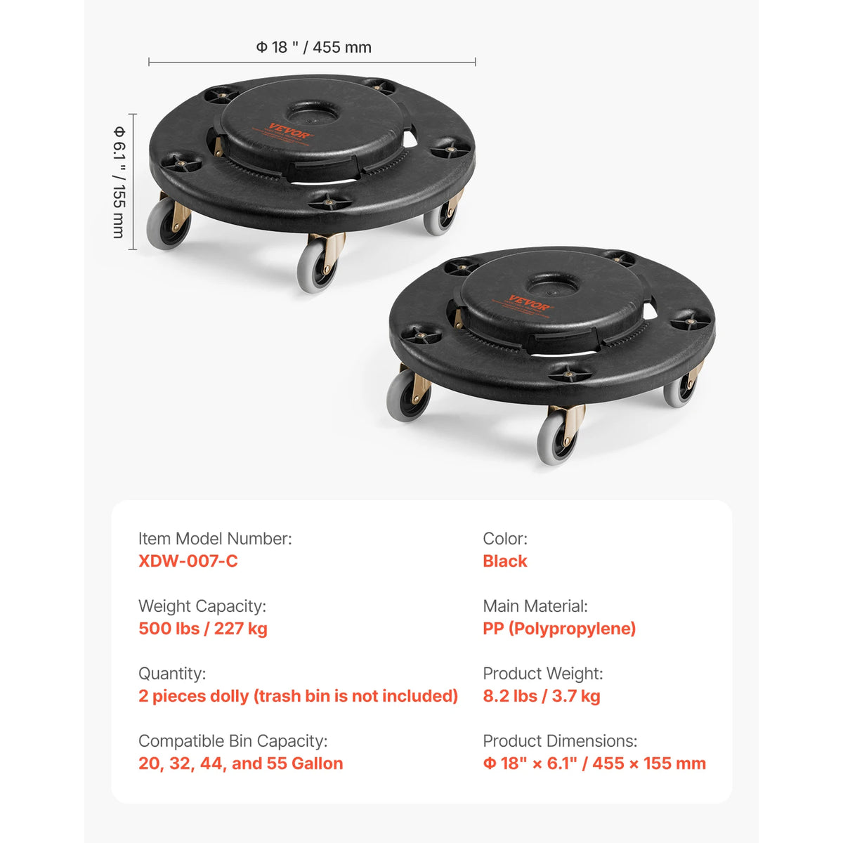 Trash Can Dolly Round Roller Base with 4 Lockable Wheels