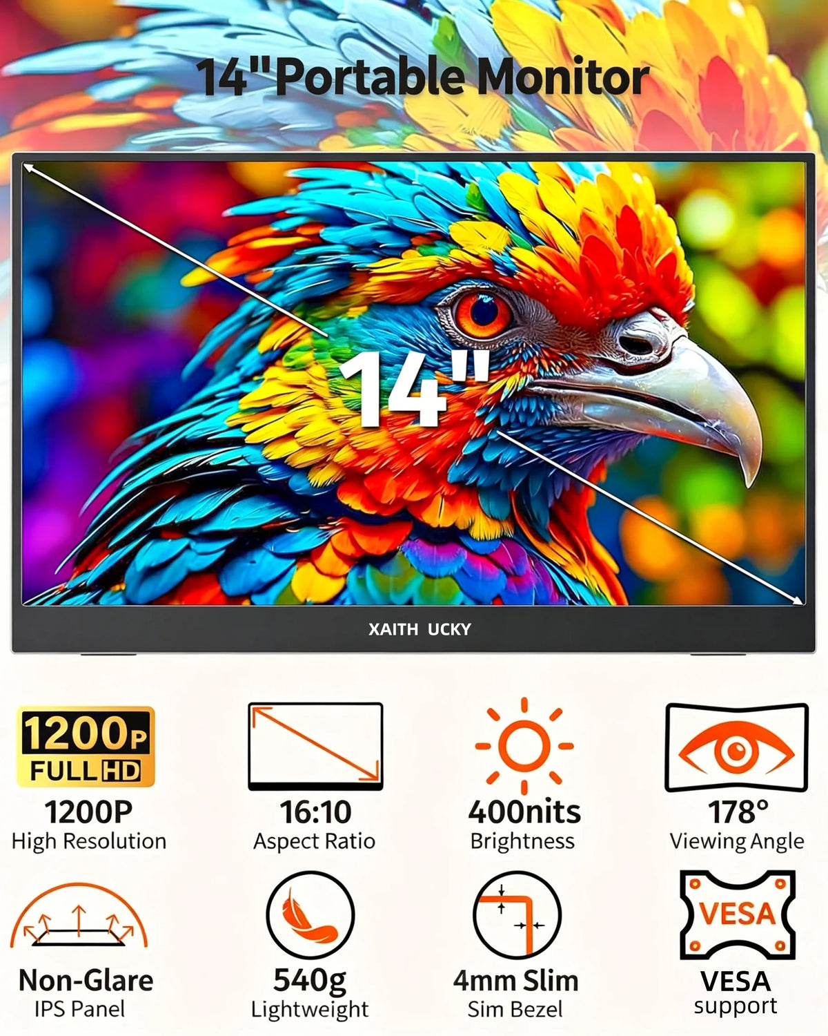 14 Inch Portable Touch Monitor Non-touch Optional