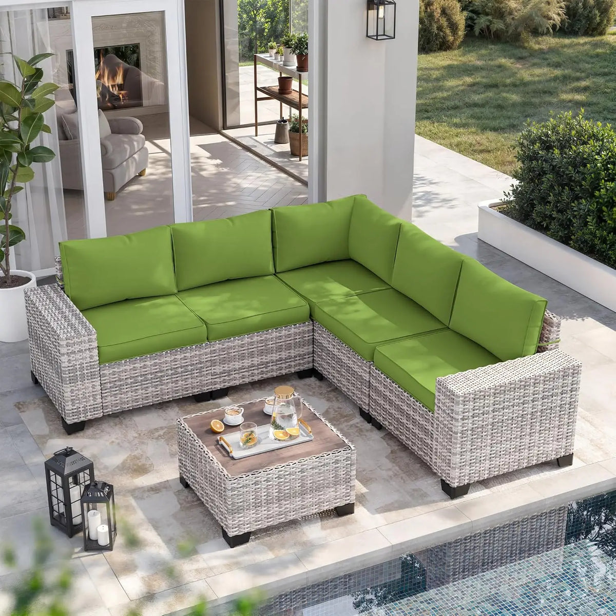 6-Piece Outdoor Wicker Sectional Sofa Set