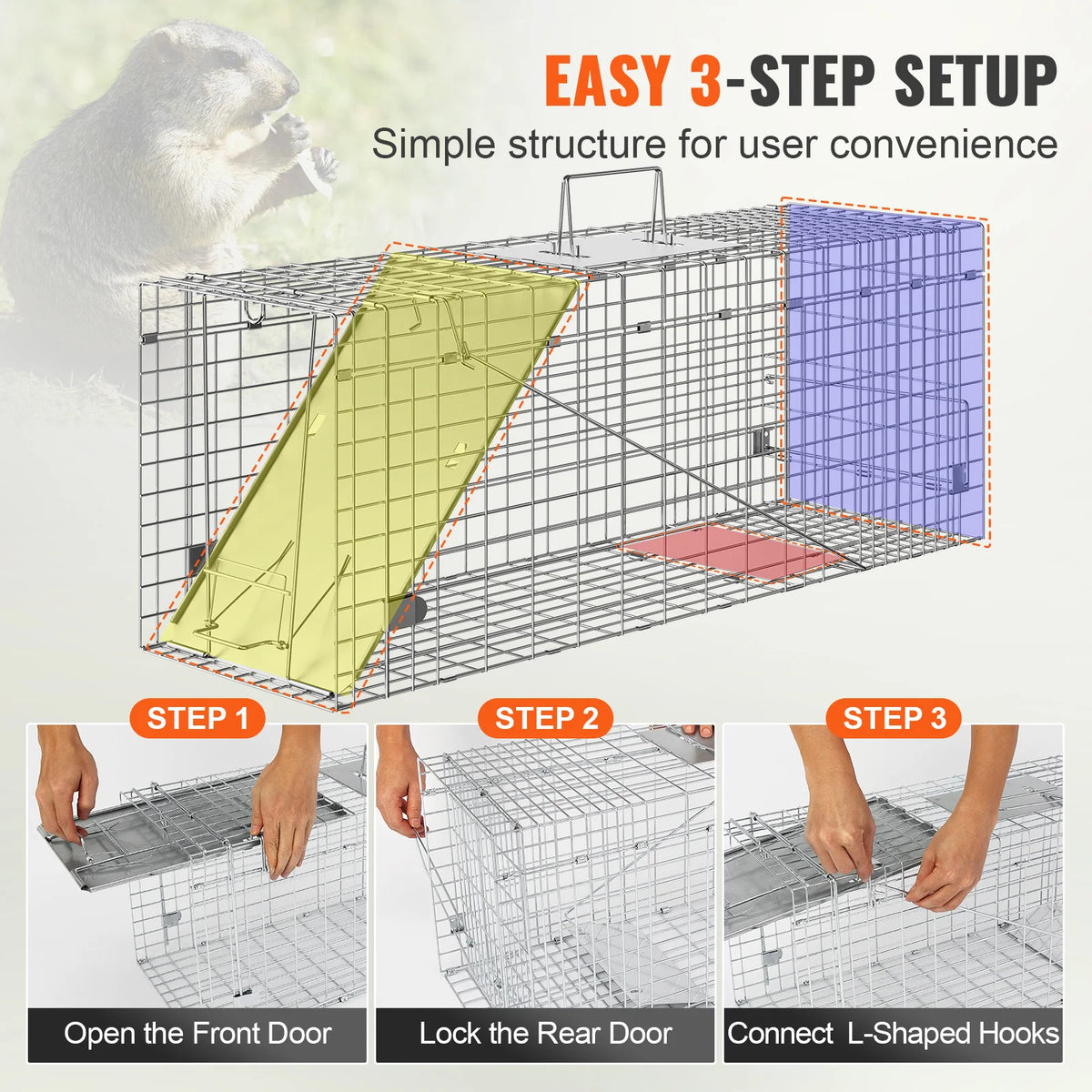 Folding Animal Trap with Handle for Rabbits Stray Cats Squirrels