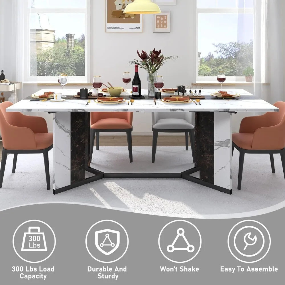 Modern White Rectangular 71 Inch Dining Table for 6 People