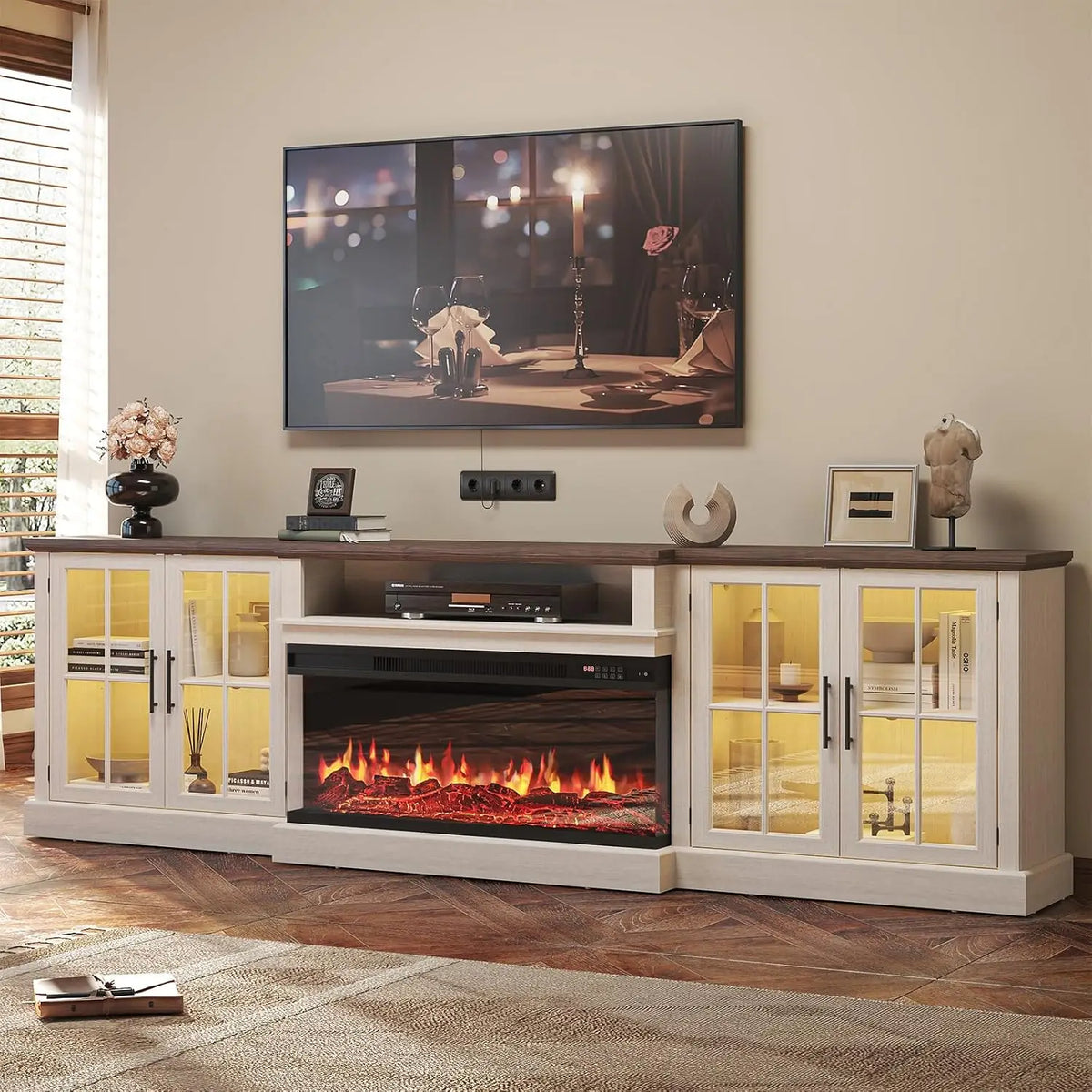 98" Farmhouse TV Stand with 36" Fireplace