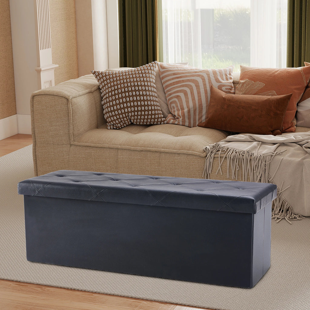 Leather Folding Ottoman Storage Footstool Toy Box