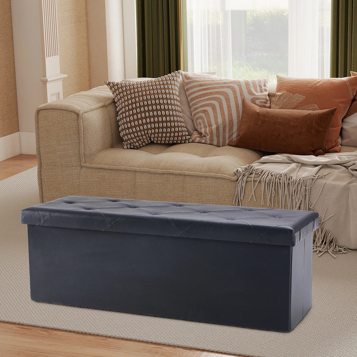 Leather Folding Ottoman Storage Footstool Toy Box
