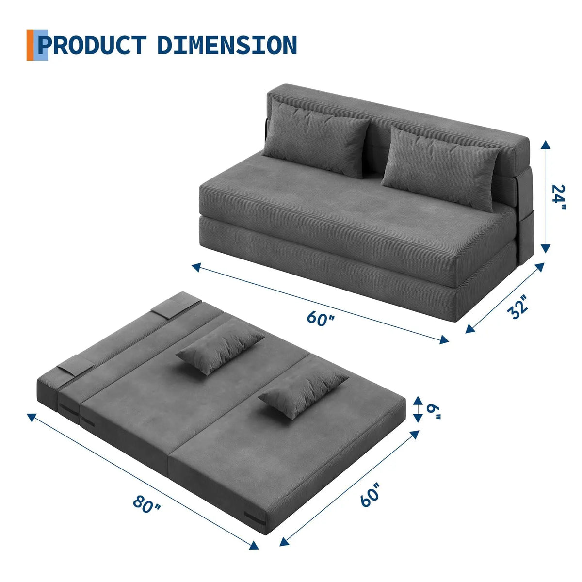 Folding Sofa Bed Convertible Sleeper Soft Corduroy Loveseat Couch