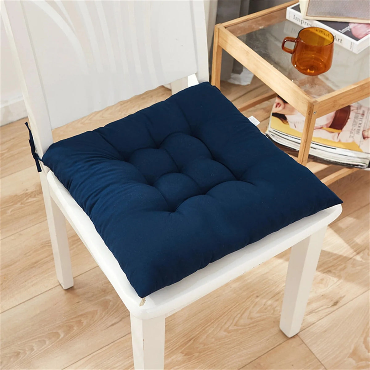 Square Chair Soft Pad Thicker Seat Cushion With Strap