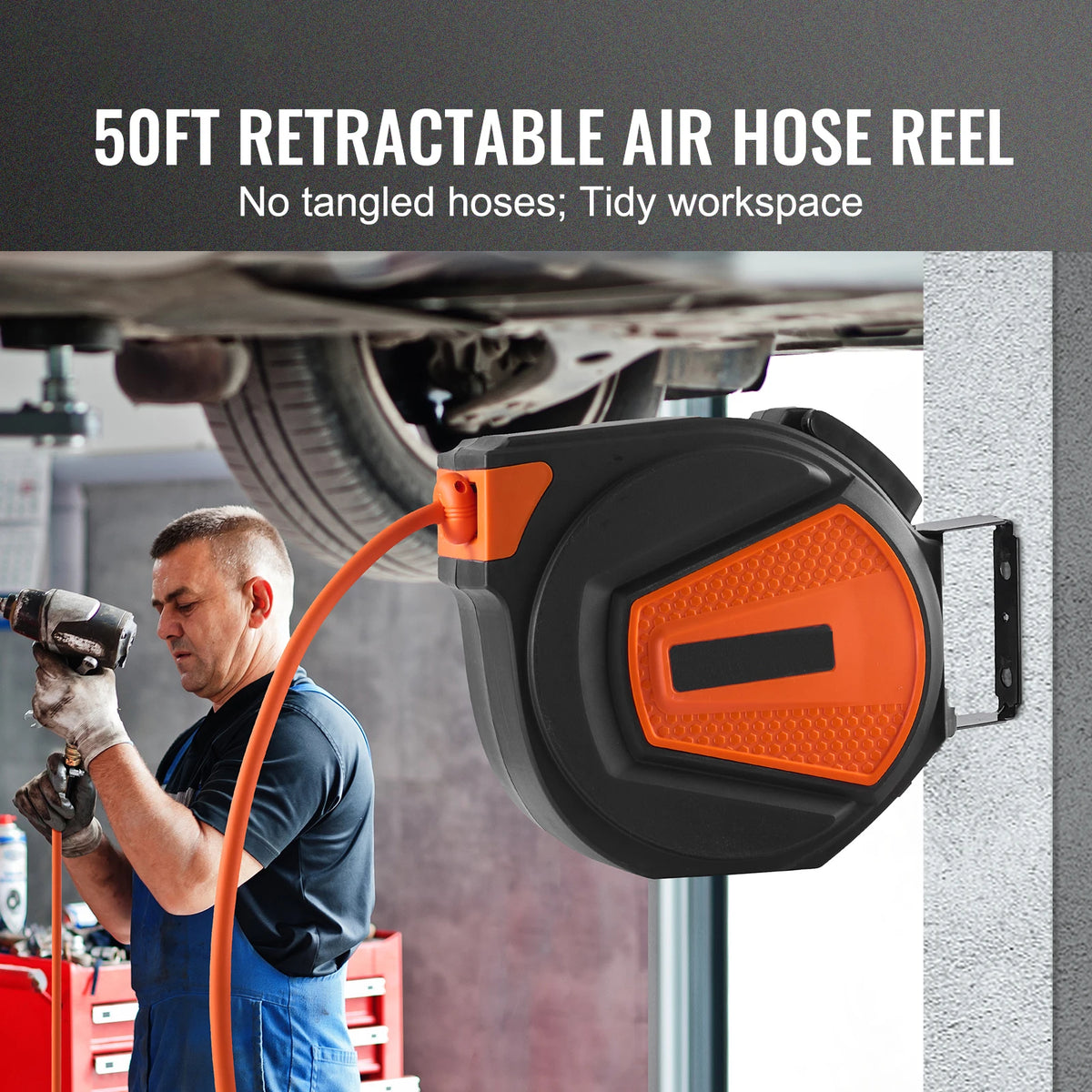 50FT Retractable Air Hose Reel Wall Mounted