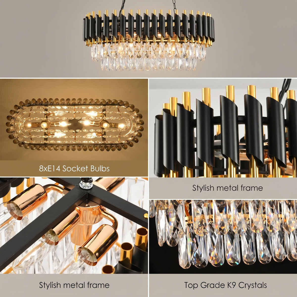 Modern Black & Gold Crystal Chandelier